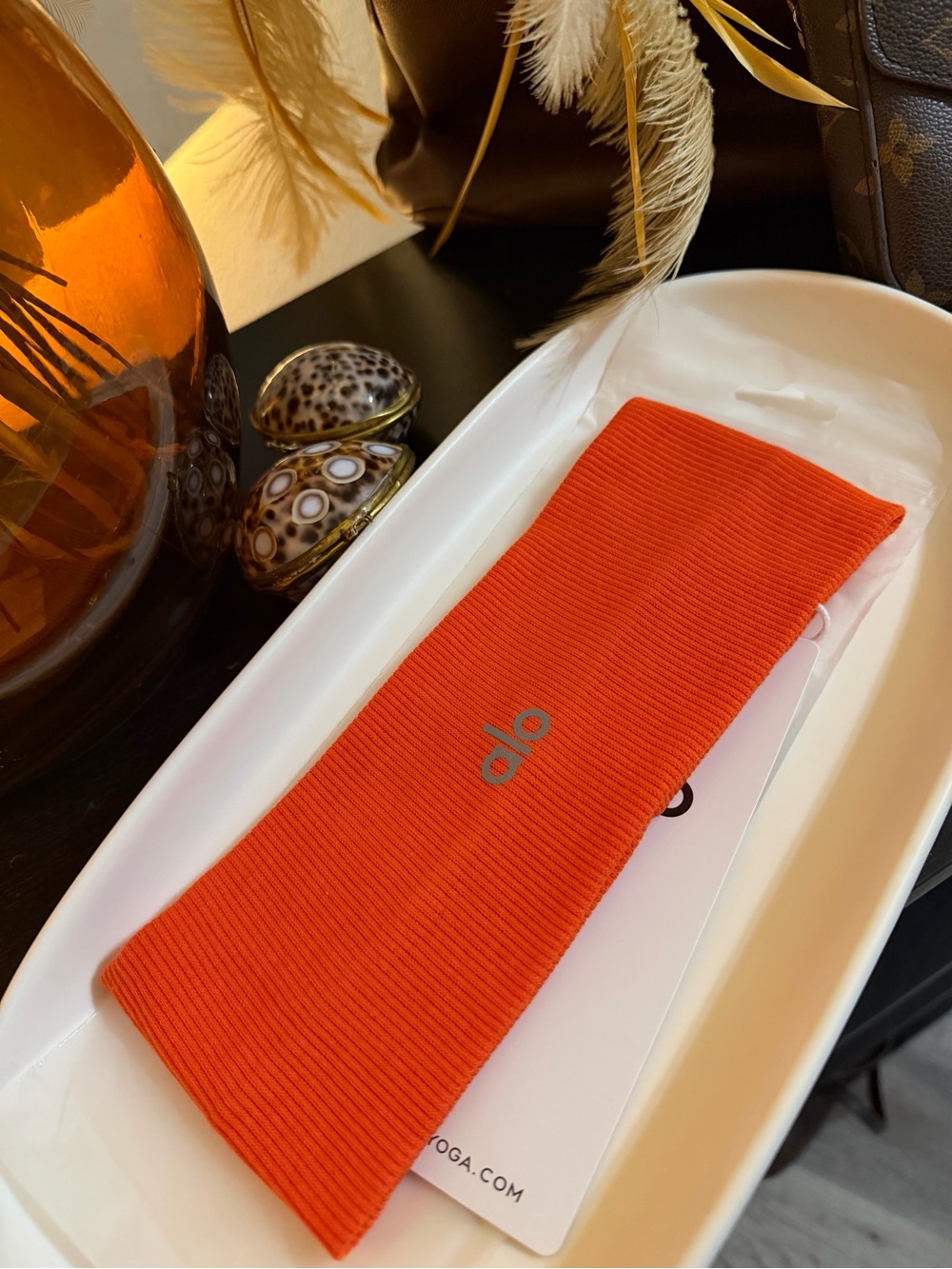Yoga Orange Ribbed Sweat Headband for Women